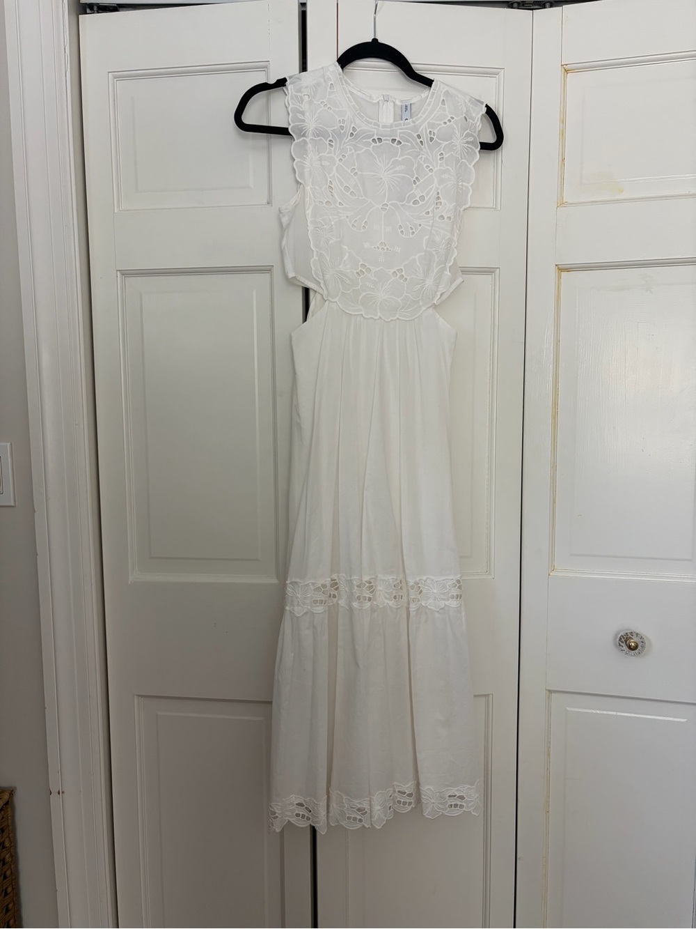 Mango White Lace Cutout Midi Dress